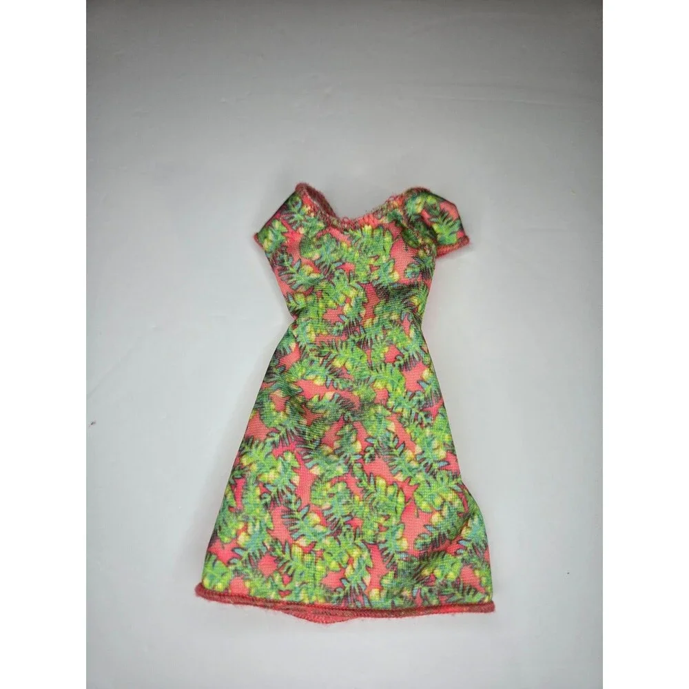 Barbie Doll Dress Orange and Green Floral Print
